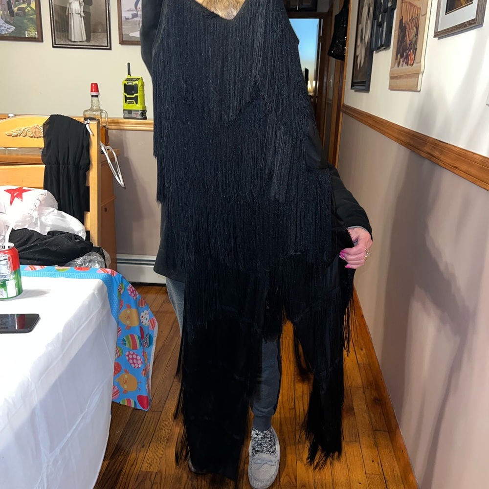 New Zara Black Fringe Jumpsuit Medium